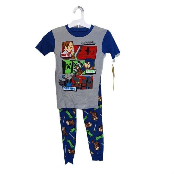 Boys Minecraft 3pc Pajama Set Blue Green Size 8 NEW - Picture 1 of 3